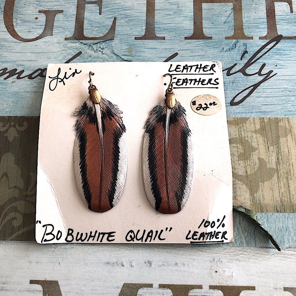 Leather feather earrings by Lin Marie